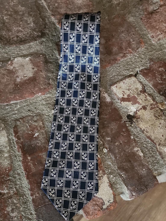Lanvin Other - Lanvin Paris Silk Tie Navy Blue White Floral Grid Designer Necktie Italy